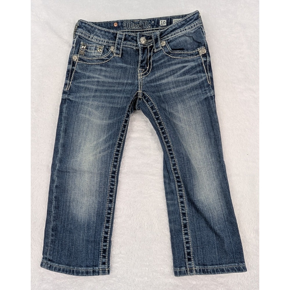 Miss Me Jeans Girl's JK5501P2 Capri Size 10 Jeweled Flap Pockets Bling Cowgirl